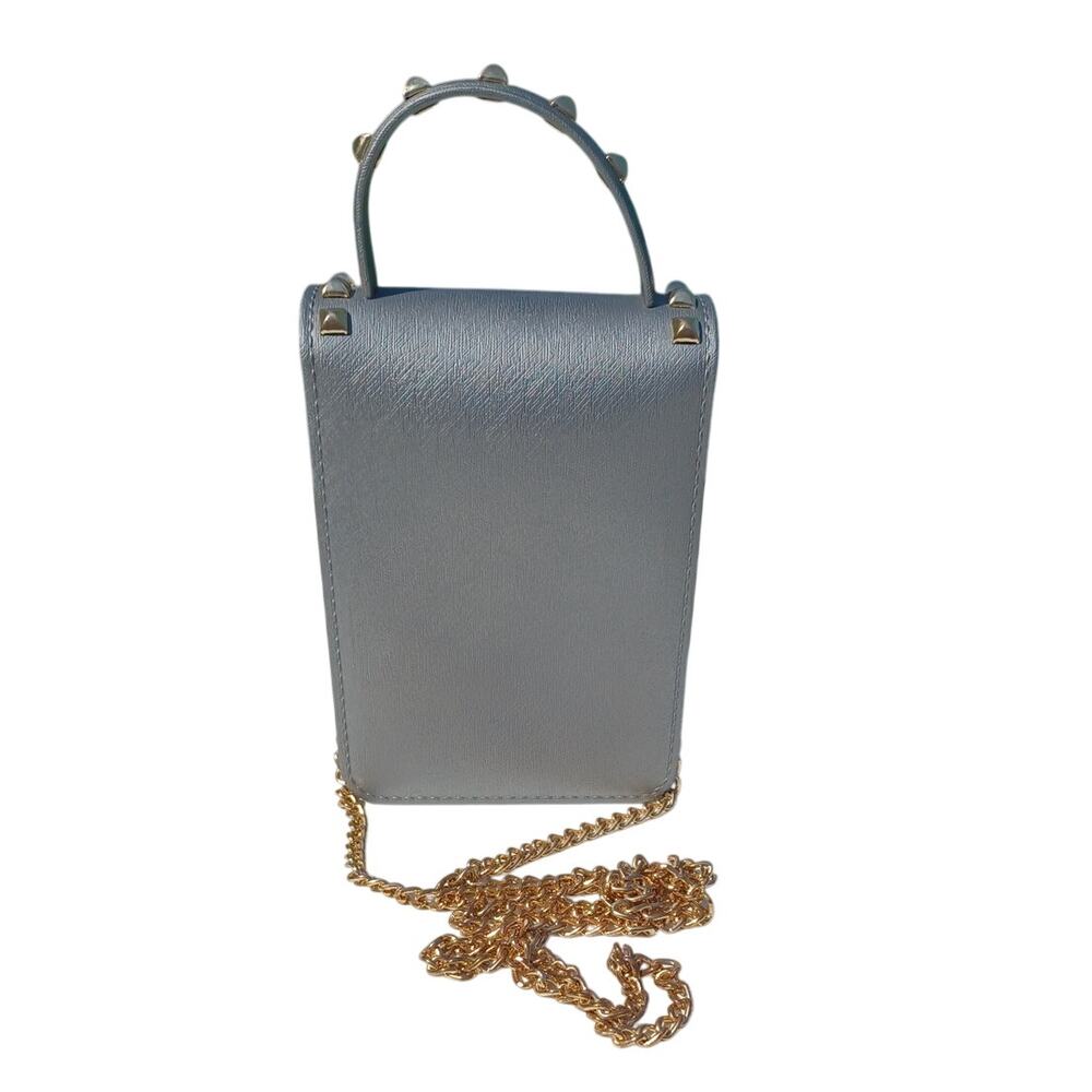 Fashionable Faux Leather Phone Crossbody with Studs Chain Strap Phone Purse Gray - Picture 2 of 7